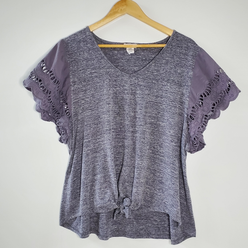 Eyeshadow cap sleeve tie front grey t-shirt Size XL Great condition